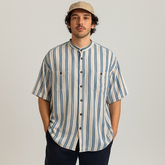Vintage 90s St. John’s Bay Striped Button Up Shirt XL White Blue Coastal Y2K Dad - Picture 1 of 13